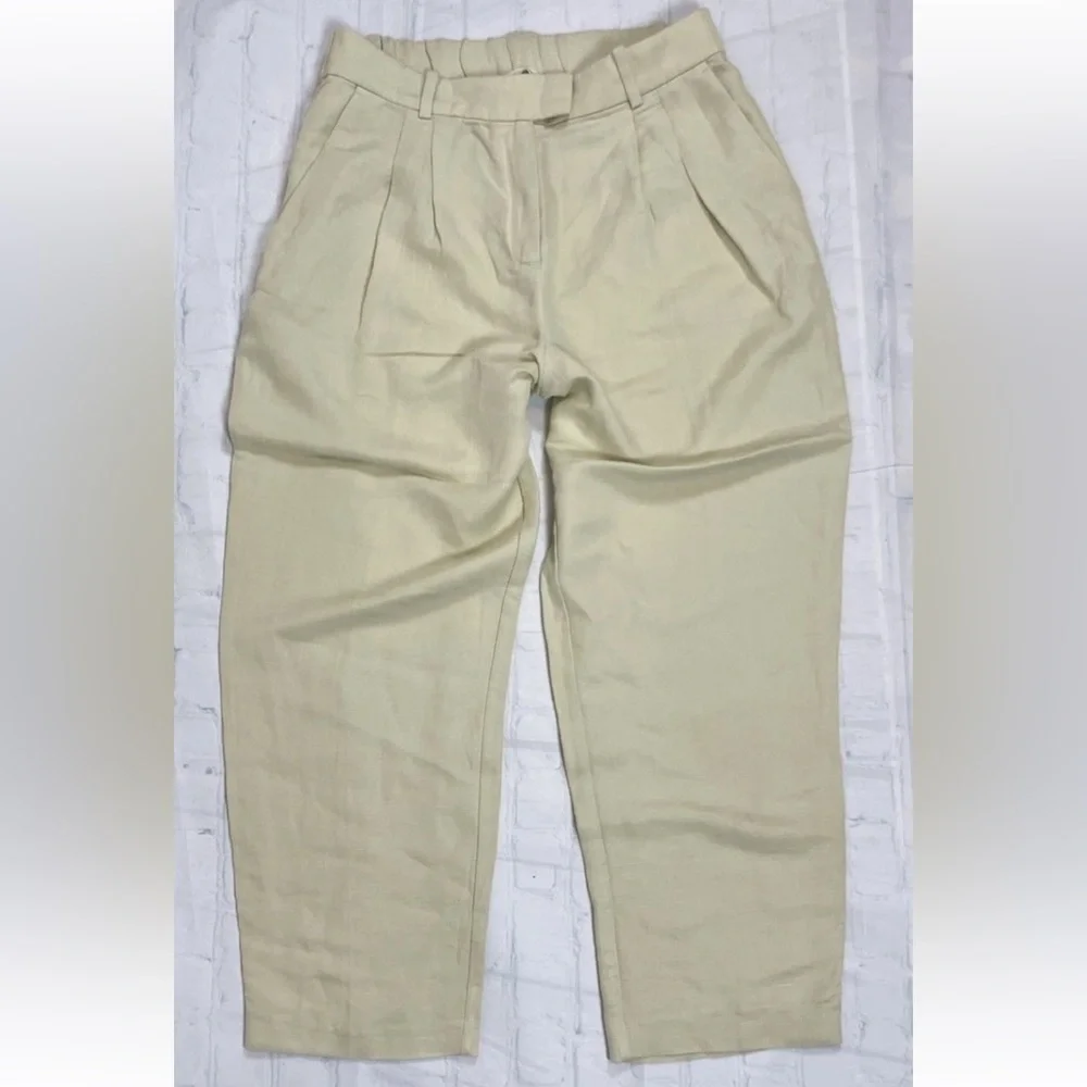 H&M Women’s Pale Green Linen Blend‎ Ankle Length Pleated Dress Pants Size 10 NEW